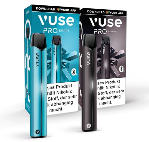 2er-Pack Vuse PRO Smart E-Zigaretten Set mit Zugautomatik, Stilvolle Vape mit Bluetooth Funktion, Schnellladefunktion, Pod-System, Keine einweg ePod caps enthalten, Aqua & Schwarz