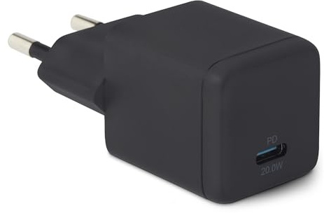Amazon Basics Cargador de Pared USB-C Nano GaN de Carga Rápida, 20W y 1 Puerto PD 3.1 para Tablets y Teléfonos, Negro