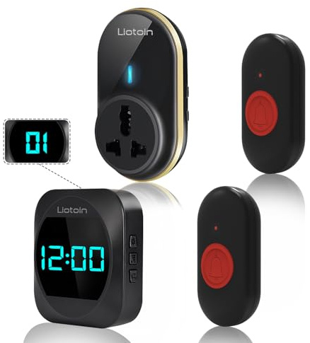 LIOTOIN Wireless Caregiver Pager Elderly Alarm Call Button Personal Alarms Call Bell for Elderly Patient Disabled Nurse Alert System 2 Waterproof Call Button 2 Plugin Receiver