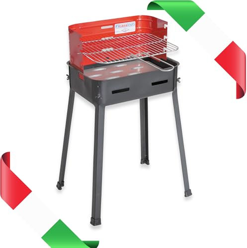 Briconess.com Barbecue a carbonella Piccolo 35x25x65h Acciaio Verniciato griglia cromata Regolabile Tre Posizioni paravento Gambe Viti Farfalla