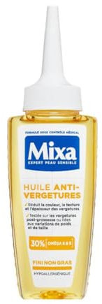 Mixa - Huile Anti-Vergetures - 30% d’Omégas 6 & 9 - Réduit la Couleur, la Texture et l’Épaisseur des Vergetures Post-Grossesse ou Variations de Poids et de Taille - 100 ml