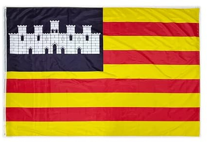 Bandera grande para exterior, 225 x 150 cm, bandera, balcón reforzado y 2 ojales de metal, bandera XL (Islas Baleares, 225 x 150 CM)
