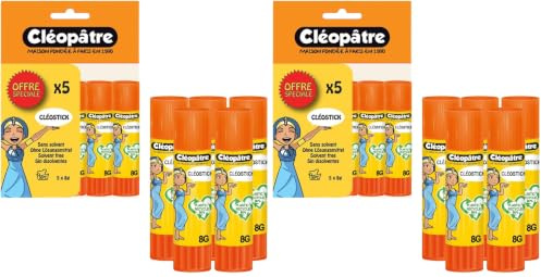 CLEOPATRE Cléopâtre-BL5BA8-CléoStick-Blister Colle Transparente de 8 g, Lot de 10 bâtons de 8g.