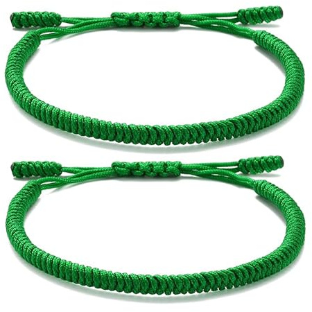 ZYMGUO 2 Pulsera Tibetana Tradicional,Tejida a Mano, Nudo Budista de la Suerte, Cordón Rojo Ajustable,Para Hombre y Mujer,Nudo Tradicional Budista Amuletos de la Suerte y Protección (Verde turquesa)