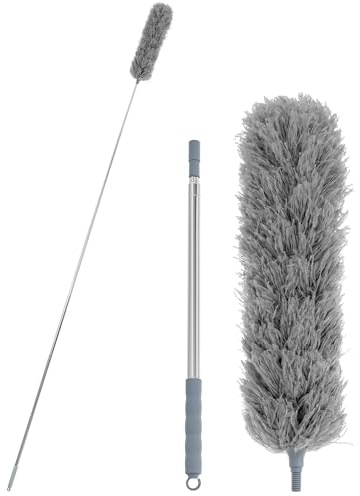 QWORK® Plumeau Télescopique 250 cm avec Tête Pliable en Microfibre - Idéal pour Nettoyage en Hauteur, Plafonds et Toiles D'araignée
