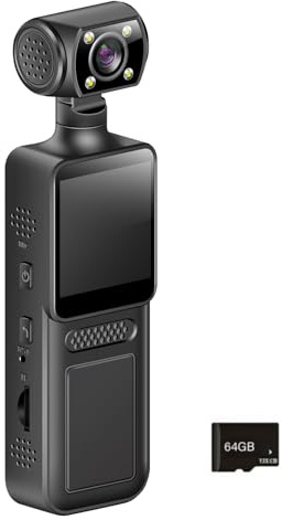 XAGMODSHN Cámara De Video Mano 4K con Estabilizador Y Pantalla LCD Lente Giratoria 180 ° para Deportes Aire Libre Cuerpo Portátil