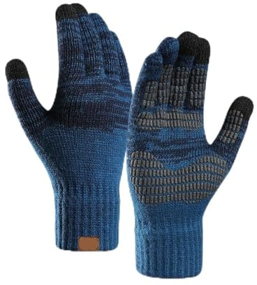 WMAMBZNDHP Guantes de Invierno for Hombre, Punto, Gran tamaño, cálidos, for Ciclismo, Oficina, Forro Polar, Antideslizantes, con Pantalla táctil, acrílicos, Suaves y Gruesos(Lake Blue)