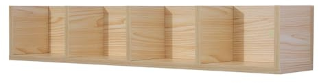 Scaffale da parete in legno per 4 supporti a cubo, mensola sospesa per DVD, CD e libri, elegante unità con finitura naturale per casa e ufficio
