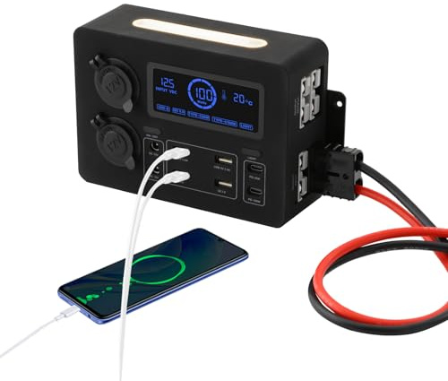 Dodoam Power Box with USB DC12V PD Outlets, RV Mini Power Distribution Box, Multifunctional Power Box, 8 USB Ports (QC3.0/PD), 50A Anderson for Lithium/AGM Batteries (Black)