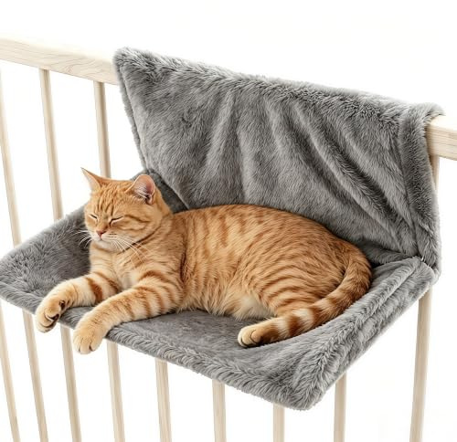 Qnbonrich Cat Bed for Heaters, tumbona calefactora para gatos con funda de felpa, hamaca cálida para todos los radiadores, cama para gatos acogedora para horas cálidas (gris)