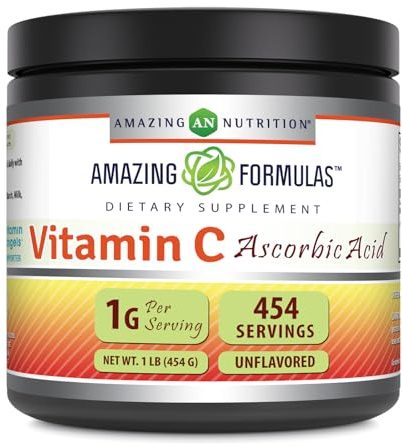 Amazing Formulas Vitamin C Powder Supplement | Unflavored Ascorbic Acid | 1 Gram per Serving | Non-GMO | Gluten-Free | Made in USA (1 LB | 1 Pack)