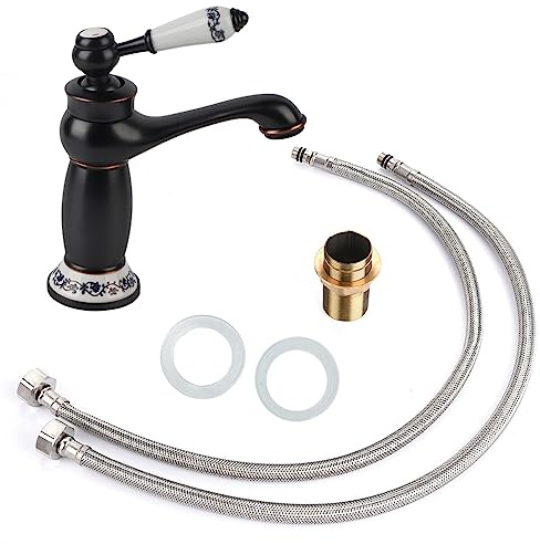 G1/2 Antikes Messing Mischbatterie Wasserhahn Waschbecken Bad Armatur Bronze Heißes Kaltes Wasser Einhebelmischer Keramik Vintage Floral Wasserhahn für Waschtischarmatur Badezimmer Haus Dekoration