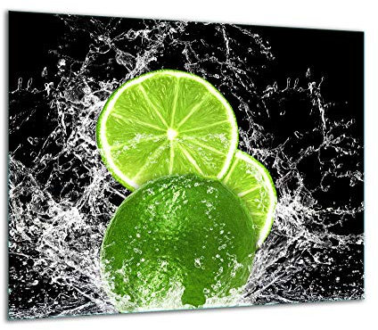 TMK Plaque de recouvrement, 60 x 52 cm, en verre, décorative, pour cuisinières électriques, à induction, anti-éclaboussures, planche à découper, verte, citron