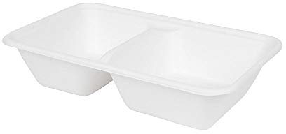 BIOZOYG bandejas de menú de caña de azúcar 2 dicisiones 1000 ml I 50 piezas caja de menú de papas fritas compostables hecha de bagazo - biodegradable I blanca, cuadrada 50 piezas