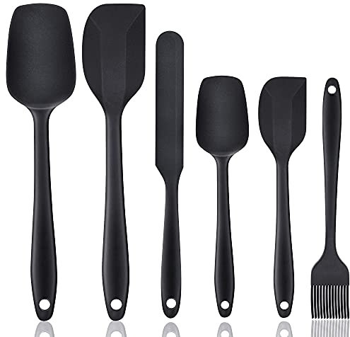 Teigschaber, 6 teiliges Silikon Teigspachtel Backpinsel Jar Spatel Set, Hitzebeständig, BPA Frei, Nicht Stick, Spülmaschinengeeignet Silikonspatel mit Metallkern für Kochen Backen, -30°C bis +200°C