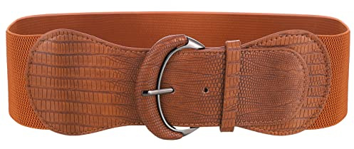 JOELELI Women Stretchy Wide Waist Belt Ladies Fashion Elastic Belts with Hook Buckle Brown Retro Clasp Buckle Belt Cinch Belts for Dress Jumpsuit Long Coat, M
