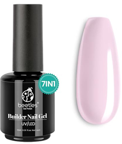 Beetles Builder Gel, 15ml 7 in 1 Building Strengthener Sheer Pink Cover Jelly Hard Gel, Easy Nail Extension Home DIY Manicure Gift for Women Girls