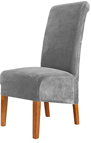 CMAKER Lot de 6 housses de chaise de salle à manger à dossier haut en velours élasthanne extensible, lavable et amovible Gris fumé