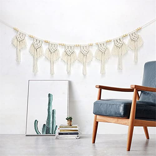 EXQULEG Tapiz de pared de macramé, bohemio con borlas, de algodón tejido, decoración de pared para salón, apartamento, boda (B)