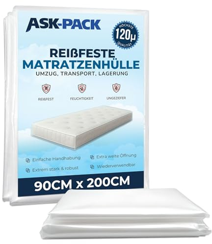 ASK Pack Madrassväska 90x200 cm – 120 µm Extra Tjock – Kraftigt Madrasskydd för Flytt och Förvaring – Slitstark, Vattentät & Dammtät