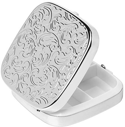 Einfache quadratische tragbare Pillendose aus Metall mit 3-Fach (Small, Silver)