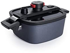 Woll Active Lite Kasserolle viereckig, Active-Lite-Deckel und Silikoneinsatz, 22x22x9cm, 3,2l, 2 Seitengriffe - Geeignet für Ceran, Gas, Elektro, Halogen - nicht induktionsgeeignet, Aluguss, anthrazit