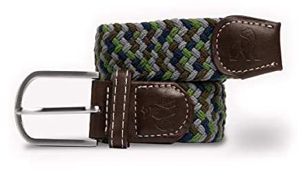 SWOLE PANDA Unisex Recycled Woven Belt, Elastic Belt for Men and Women, Belt Buckle Stretch Woven Belt| Green Blue Zigzag