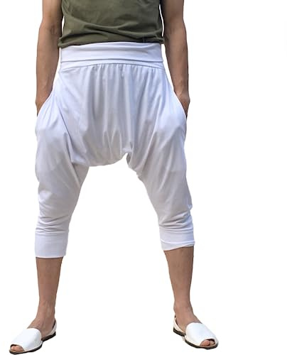 SAVARI | Pantalones Cortos Harem | Bombacho | De Algodón Reciclado | Estilo Pirata | Veraniego | Cintura Ancha Elástica | con y Sin Bolsillos | Pantalón Cómodo | para Yoga | Unisex | Negro o Blanco