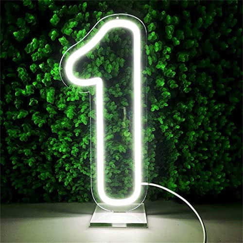 NAKEAH Número 1 Letrero de neón Luz de Modelado LED Letrero de Letras Luminosas Panel de acrílico Luz Decorativa de neón, 30x14cm,Rosado (Color : Cool White)