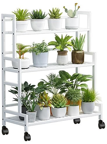 Estantes Para Macetas, Estantería Para Flores De Metal De 3 Niveles Con Ruedas 80×40×100cm Soporte Para Plantas Para Interior Y Exterior, Estantería Para Cocina Pasillo Oficina ( Color : White )