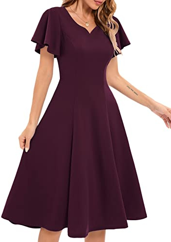 HomRain Casual Ruffle Sleeve V-Neck Dress Semi Formal Knee Length Cocktail Dress for Women