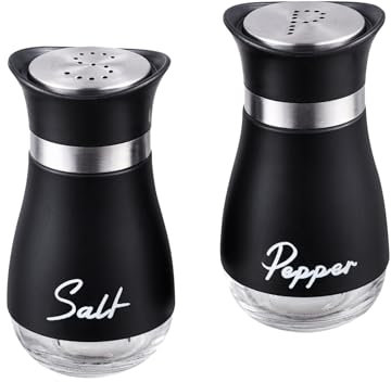 Salt and Pepper Shakers, Set of 2 Salt and Pepper Bottle, Clear Glass Bottom Salt Shaker with Stainless Steel Lid, Kitchen Spice Dispenser, Black Refillable Pepper Shaker for Home, Restaurant, Canteen