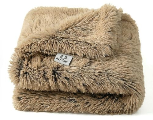 PJYuCien Dog Blanket for Dogs, Puppies and Pets, Lightweight & Portable Fluffy Fleece Throw, Super Soft Plush Cat Blanket for Couch/Car Seat/Furniture, Machine Washable, 16x24, Beige
