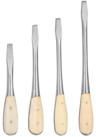 sourcing map 4pcs Slotted Screwdriver SL6 SL8 SL10 SL12 Carbon Steel Flat-Blade Screwdrivers with Wooden Handle for Fastening, Chiseling and Loosening