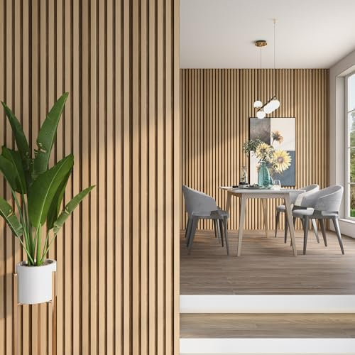 NEU.HOLZ Juego de 5 Paneles Decorativos para Pared Borger Estilo Escandinavo Panel de Pared 3D Set de 5 Paneles de Listones para Salón Dormitorio Poliestireno 195 x 30 x 1,2 cm - Efecto Roble Claro