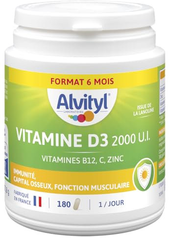 Alvityl Vitamine D3 2000 UI - Cure de 6 mois - Vitamines D3, C, ZINC - 1 comprimé par jour - Dès 18 ans
