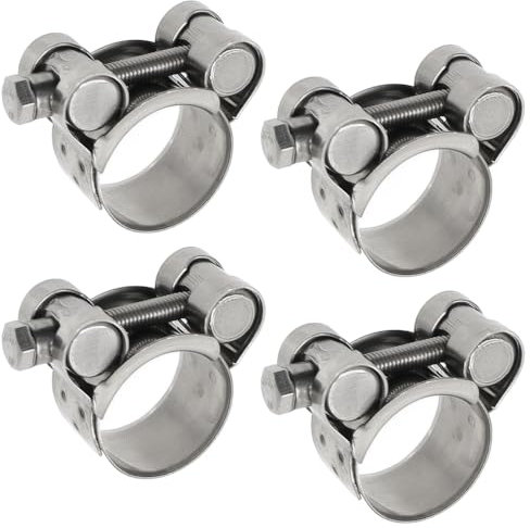 GYSRXS 4 Pièces Universal Colliers de Serrage à Boulon en T Collier de Serrage à Tourillon Collier D'échappement Inox,Plage de Serrage 23-25mm(Argent)