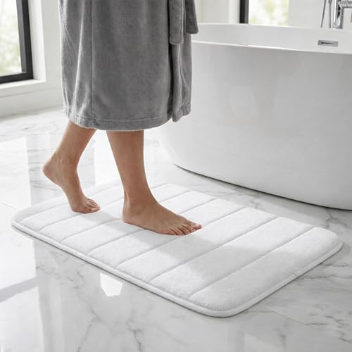 Fit Even Velvet Bathmats Collection - Fast Drying Soft Memory Foam Non slip Mats for Bathroom, Shower and Toiler Floor, Quick Dry, Water Absorbent and Washable Bathmats (White, 50x80 cm)