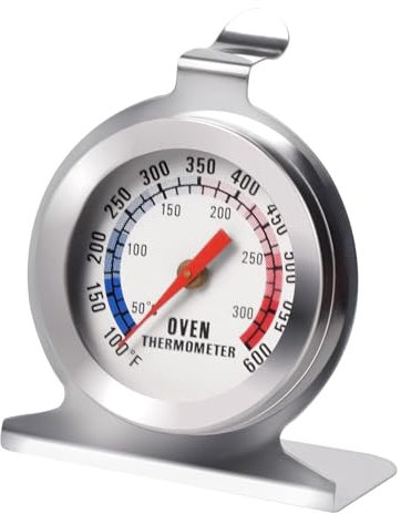 Oven Thermometer for Inside Oven – High Accuracy Stainless Steel Cooking & Baking Thermometer with Large Dial, Instant Read Temperature Gauge (50-300°C / 100-600°F) – Pizza Oven & Grill Use