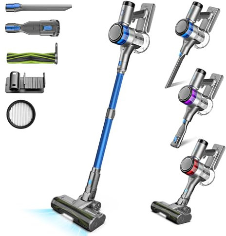 Aspirateur Balai sans Fil, 400W 45KPa Aspirateur sans Fil Puissant, 55Min Autonomie, Brosse Anti-emmêlement, Batterie Amovible, Aspirateur sans Sac avec LED Écran pour Tapis Poils d'animaux Sol Dur