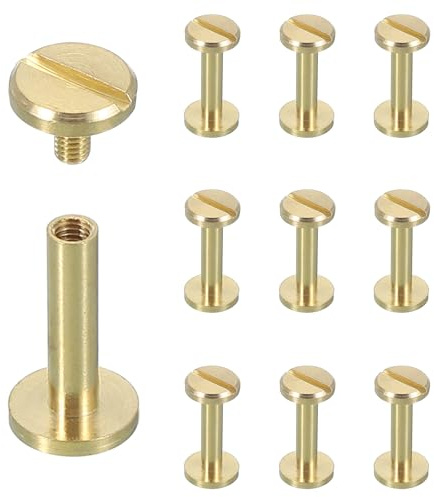 sourcing map 10 Sets Chicago Screw Rivets M4x16mm Metal Phillips Head Post Nail Rivet Stud Screws Connectors for DIY Leather Belt Bag Craft Bookbinding, Brass