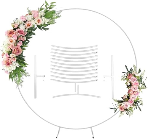 Round Metal Balloon Arch Stand - 2M/6.5ft Durable Iron Wedding Arch, Detachable & Reusable Party Backdrop for Outdoor/Indoor Decor (Round 2M White)