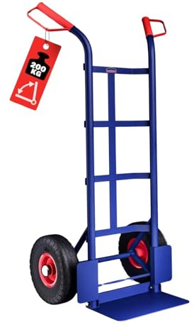 DASCK Carro de Carga 200 kg con Ruedas Neumáticas – Carretilla Industrial de Acero Reforzado con Plataforma 35x18 cm y Empuñaduras Ergonómicas Antideslizantes