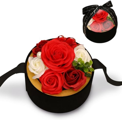 Bouquet di fiori di sapone con scatola rotonda, rose fatte a mano in sapone, rose eterne in scatola per rose, per mamma/fidanzata/moglie/nonna anniversario confessione San Valentino compleanno Natale