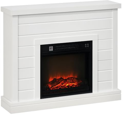 HOMCOM Elektrokamin mit Heizung, elektrischer Kamin mit Flammeneffekt, 1800 W Dekokamin mit Timer, Einstellbarer Thermostat Überhitzungsschutz Fernbedienung, elektrisch Kaminfeuer Kaminofen Schwarz