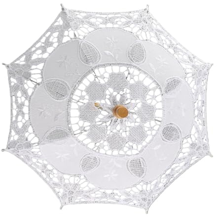 Hidyliu Mini Spetsparaply Brudparasoll för Bröllopsfotografering Rekvisita Kompakt Design Vit eller Beige 31x37cm (Vit S)