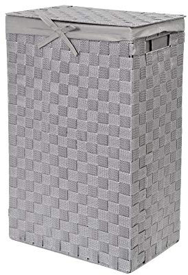Compactor STAN Wäschekorb, Größe L, 25x38x60 cm, Grau, Stilvoller Wäschebehälter aus Rayon-Geflecht mit Deckel