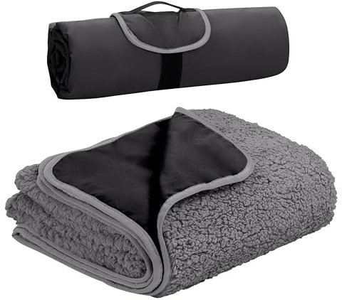 Tirrinia Large Waterproof Outdoor Blanket, Soft Warm Windproof Stadium Blanket with Sherpa Fleece and Foldable for Outdoor Sport, Baseball, Football, Beach, Concerts, Car, 51 '' X 59''