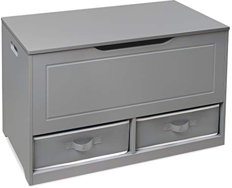 Badger Basket Toy Box and Storage Bench - Chest and Seat Combo with 2 Reversible Baskets, Safety Hinge Lid - Kids Toy Organizer for Playroom or Bedroom - Gray