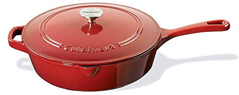 Cuisinart Chef's Classic Enameled Cast Iron Dutch Oven with Lid, Porcelain Enameled Interior, Oven Safe, Induction Compatible, 12-Inch, Chicken Fryer, Red Gradient